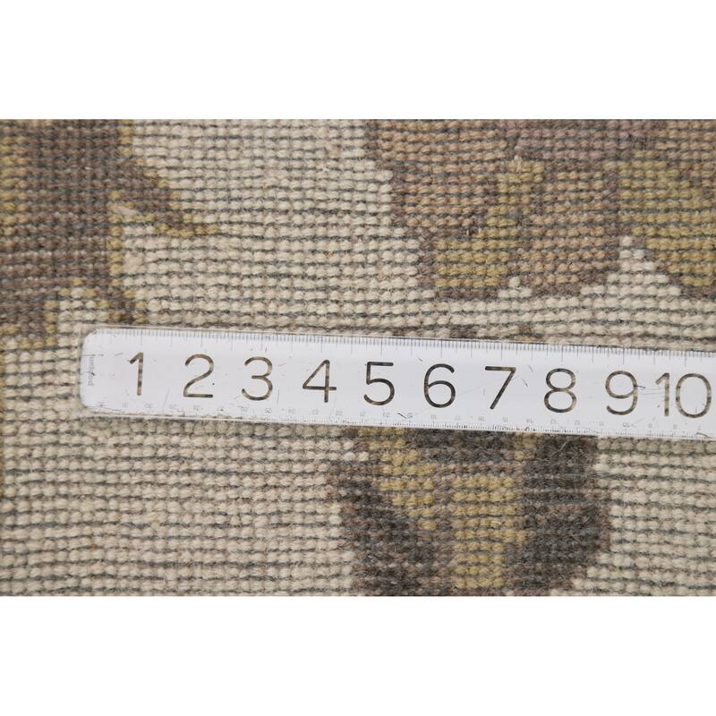 Charcoal Ivory Oushak Indian Area Rug Hand-Knotted Wool Carpet - 9'0" x 11'9"