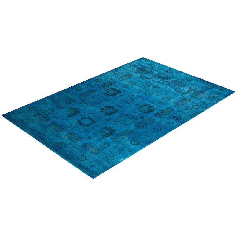 Fine Vibrance One-of-a-Kind Hand-Knotted Area Rug - Blue, 6' 1" x 9' 2" - 6' 1" x 9' 2"