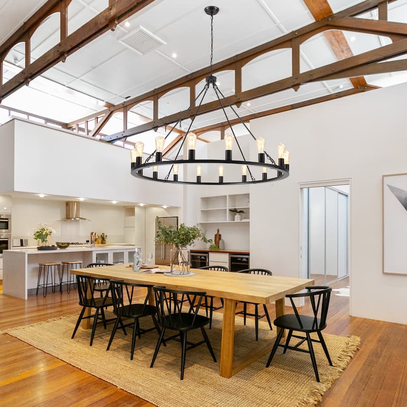 16-Light Vintage Circle Candlestick Wagon Wheel Chandelier Linear Chandelier Lighting for Kitchen Island