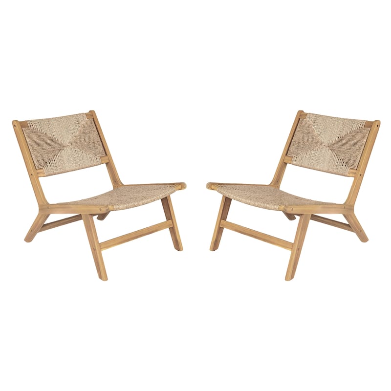 Wicker Chairs Armchair Set of 2 with Wood Frame, Patio Chairs Reading Chair Accent Chair Leisure Chair - Light Teak