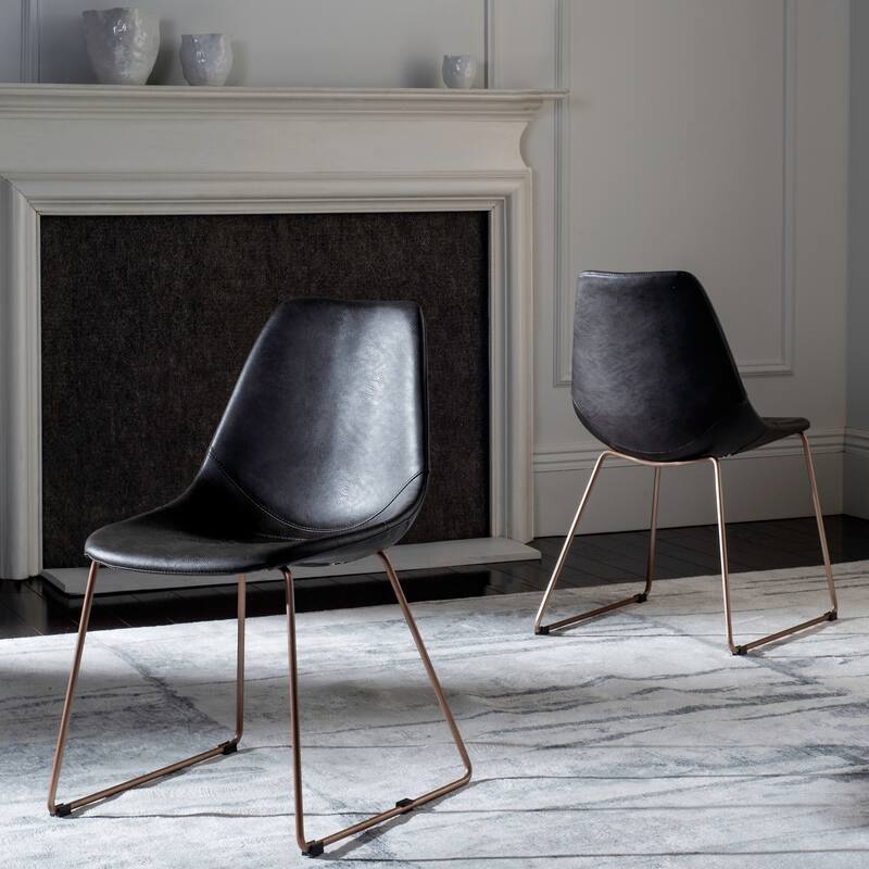 SAFAVIEH Cordia Mid-Century Faux Leather Dining Chair (Set of 2) - 20.3" W x 22" L x 31.5" H - 20.3" W x 22" L x 31.5" H - Grey/Copper
