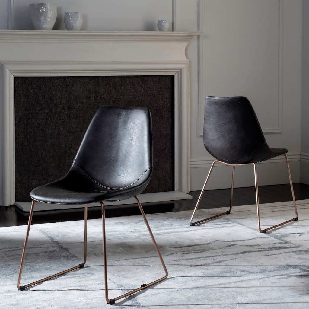 SAFAVIEH Cordia Mid-Century Faux Leather Dining Chair (Set of 2) - 20.3" W x 22" L x 31.5" H - 20.3" W x 22" L x 31.5" H
