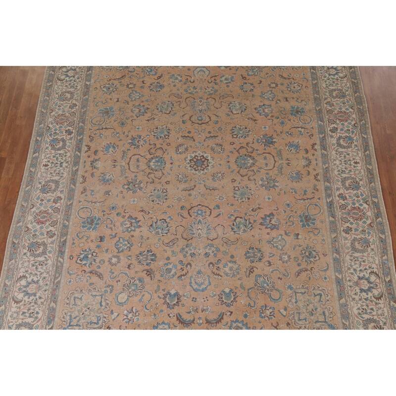 Hand Knotted Oriental 100% Wool Carpet Traditional All-Over Coral Tabriz Area Rug - 12' 6'' X 9' 7''