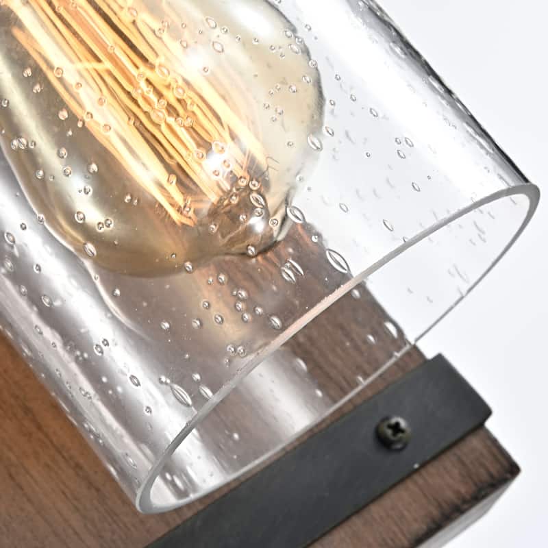 Anastasia Antique Black Metal and Natural Wood Base Glass Wall Sconce