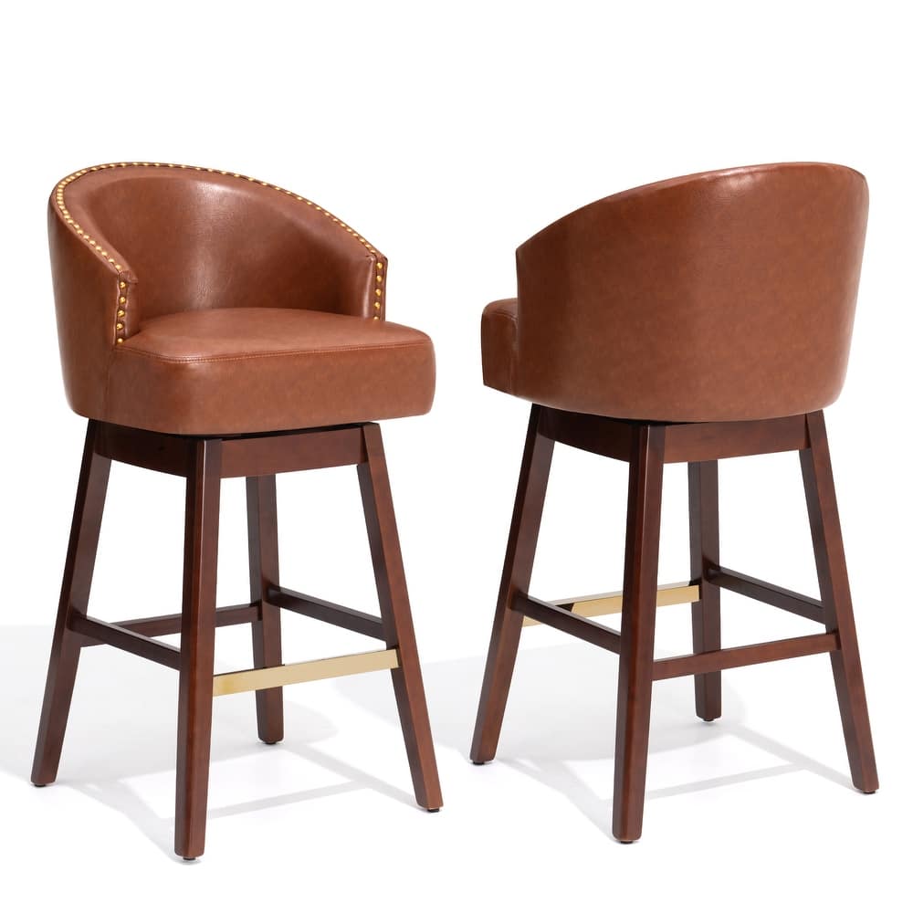 26.4"/31.9"H Height Upholstered Solid Wood Swivel Bar Stools