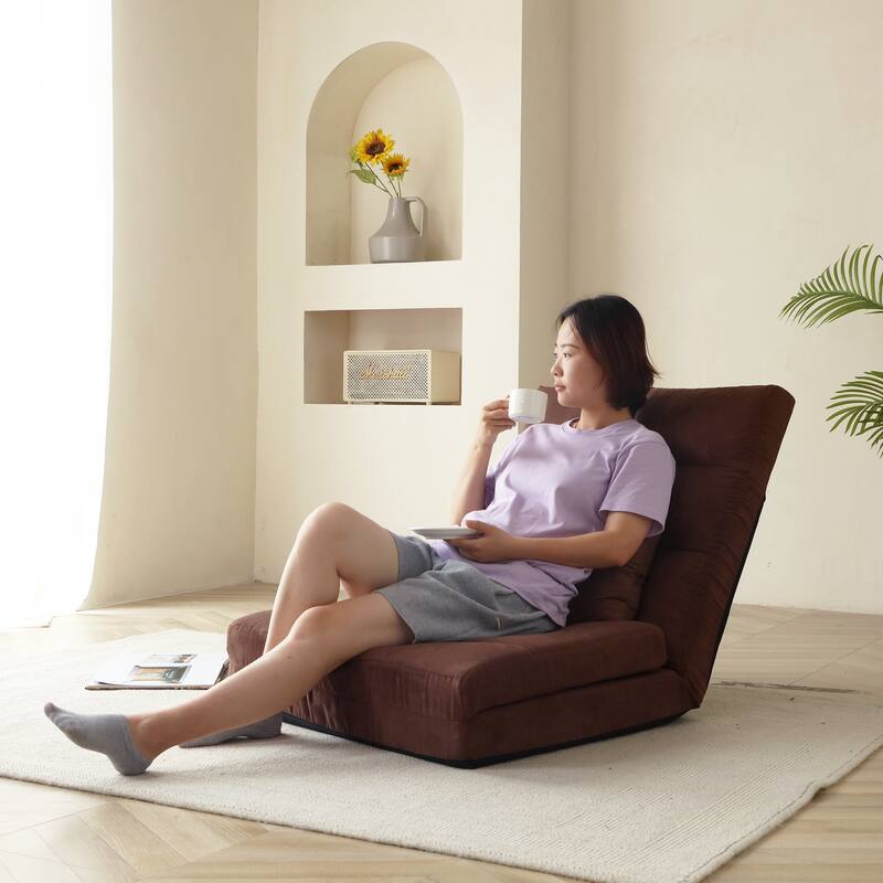 Triple Fold Down Sofa Bed, Adjustable Floor Couch Sofa with One Pillow, 5 Reclining Position, Convertible Upholstered Gu