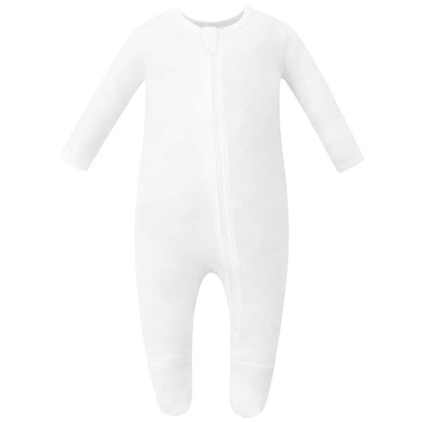 slide 2 of 2, 100% Organic Cotton Zip Footed Pajamas - Off-White 0-3 Months
