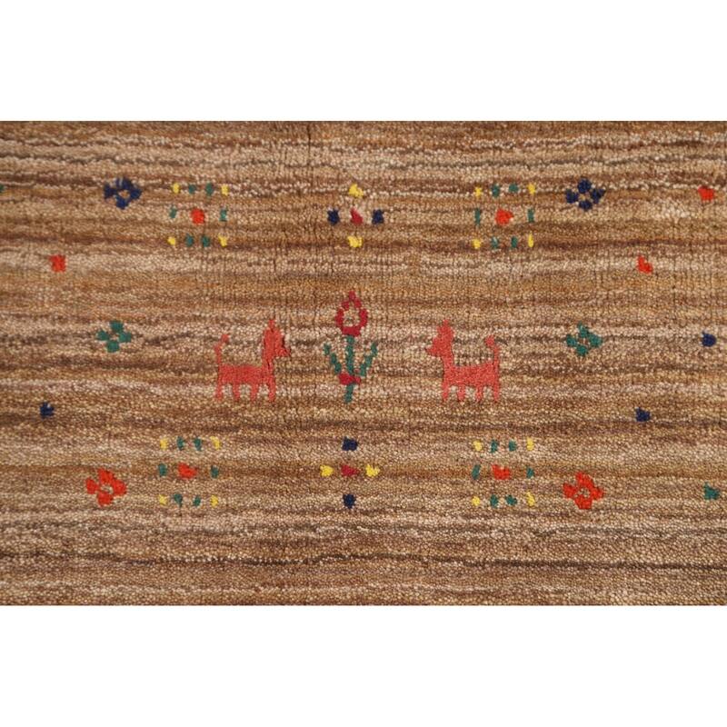 Tribal Striped Gabbeh Oriental Area Rug Handmade Wool Carpet - 4'4"x 5'9"