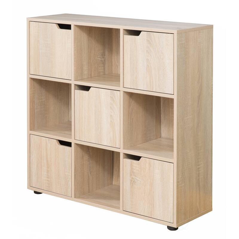 9-cube Oak Organizer with 5 Enclosed Doors and 4 Shelves