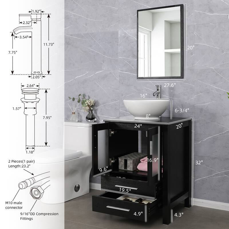 48" Bathroom Vanity Set Vessel Sink Mirror Faucet W/ Small Cabinet Combo