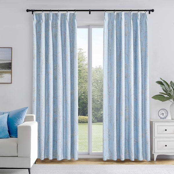 Deconovo Recycled Pinch Pleat Blackout Curtains for Bedroom 2 Panels - 40W x 108L - Blue-Leonie