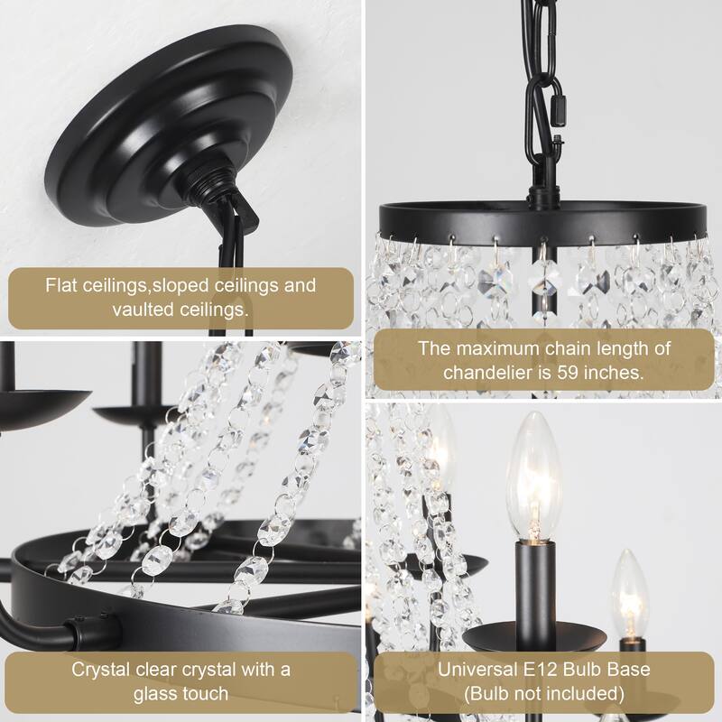 12-Light 29.52-inch Crystal Round Wagon Wheel Chandelier for Dining Room