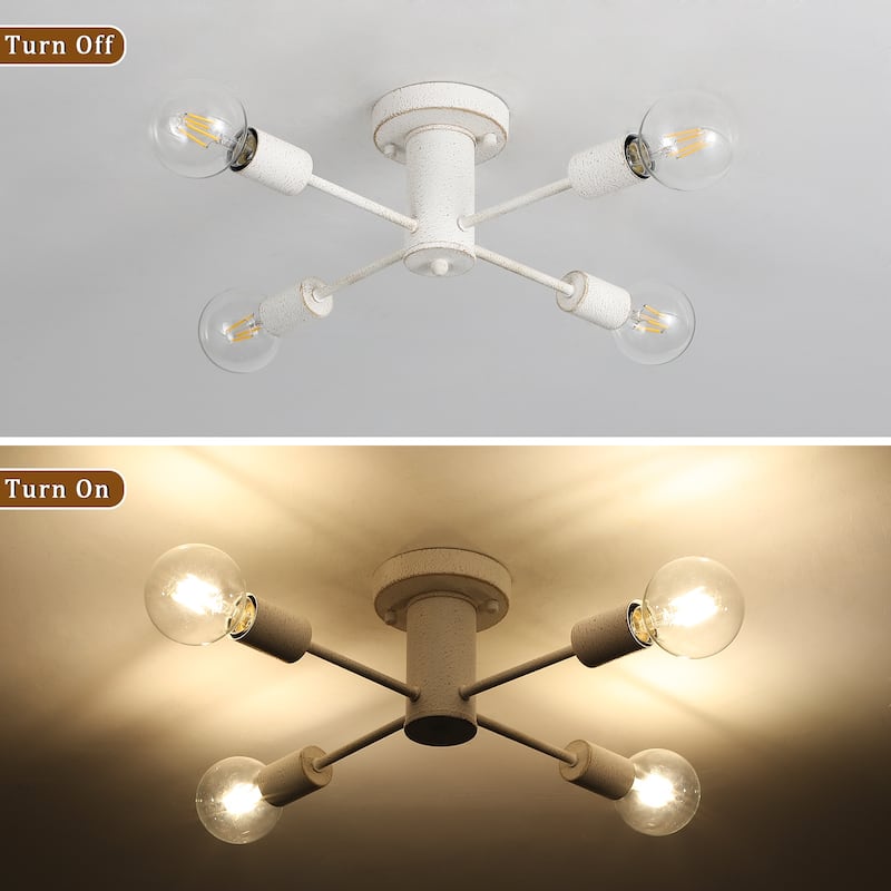 4-Light Modern Semi Flush Mount Chandelier for Bedroom Study Room