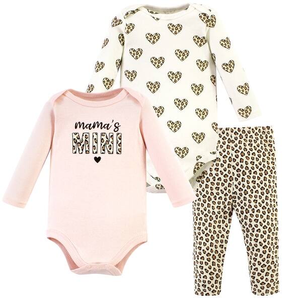 slide 1 of 1, Hudson Baby Infant Girl Cotton Bodysuit and Pant Set, Leopard Hearts Long Sleeve 0-3 Months - Leopard Hearts Long Sleeve