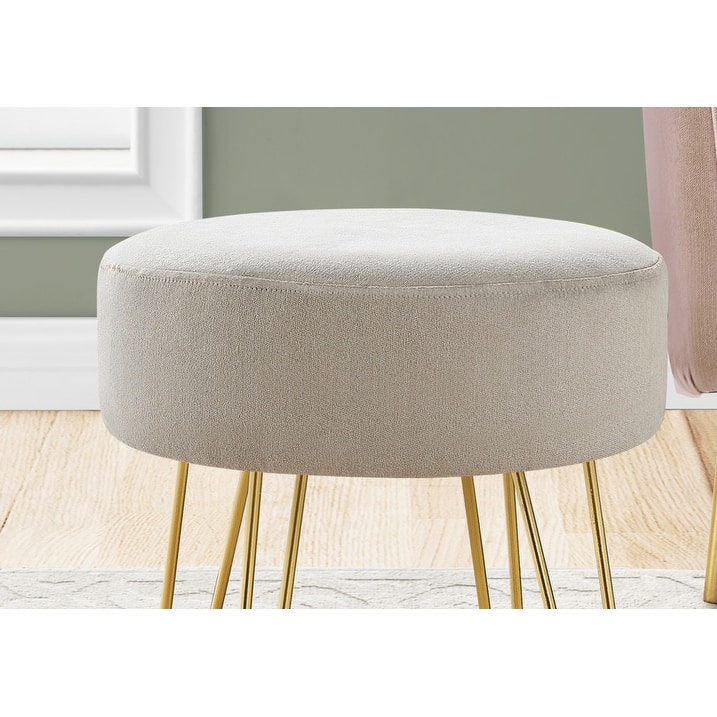 HomeRoots 14" Beige Velvet And Gold Round Ottoman