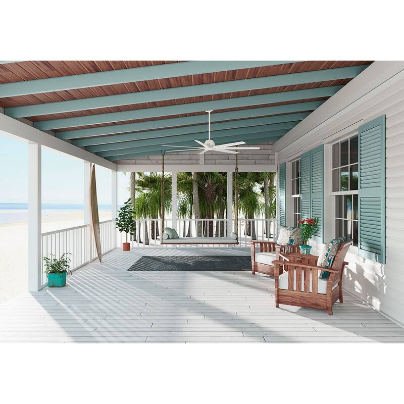 Hunter 72" Downtown Windmill Outdoor Ceiling Fan & Wall Control - Damp Rated - Industrial, Modern - ENERGY STAR!