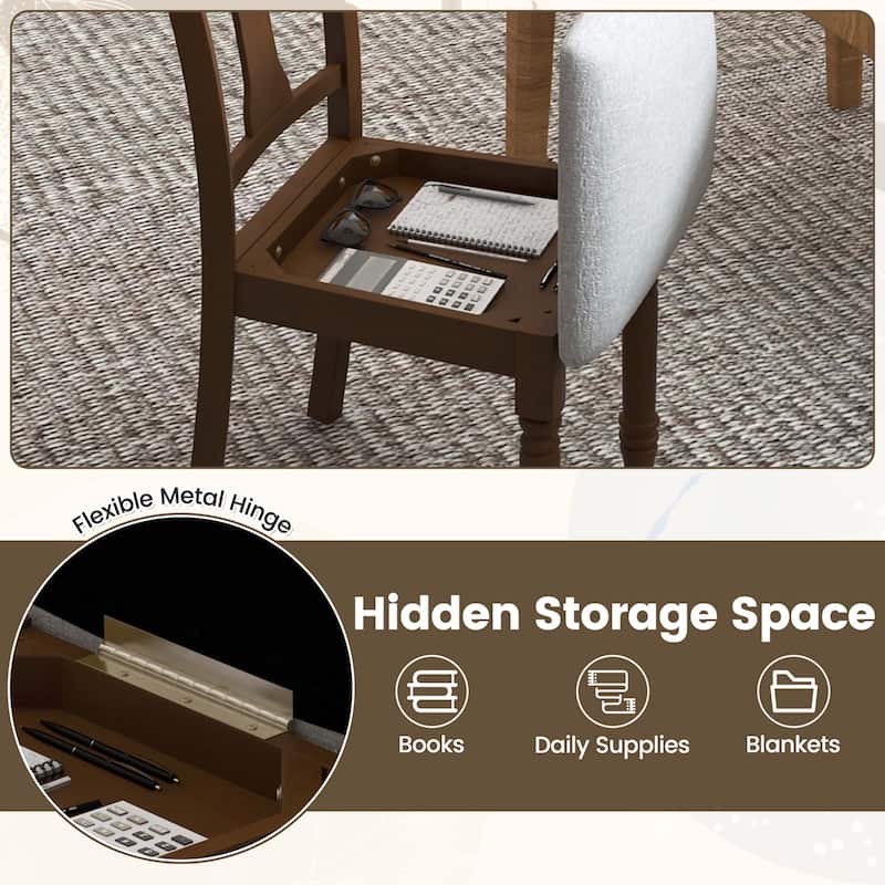 Costway 2 PCS Wood Chair Antique Upholstered Chair with Storage Space - See Details