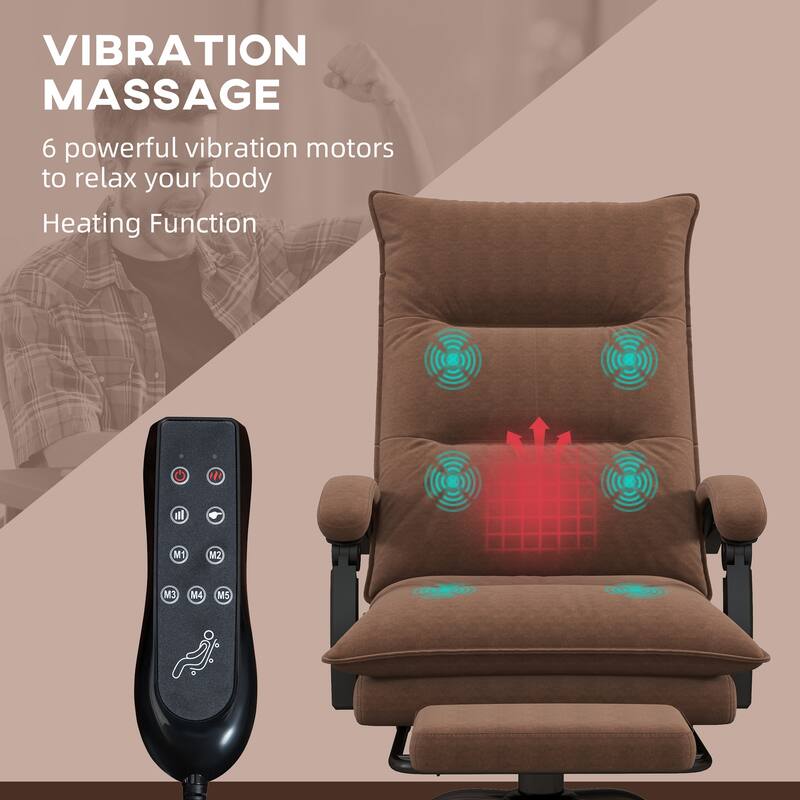 Executive Massage Office Chair with 6 Vibration Points, Microfiber Computer Desk Chair, Heated Reclining Chair with Footrest
