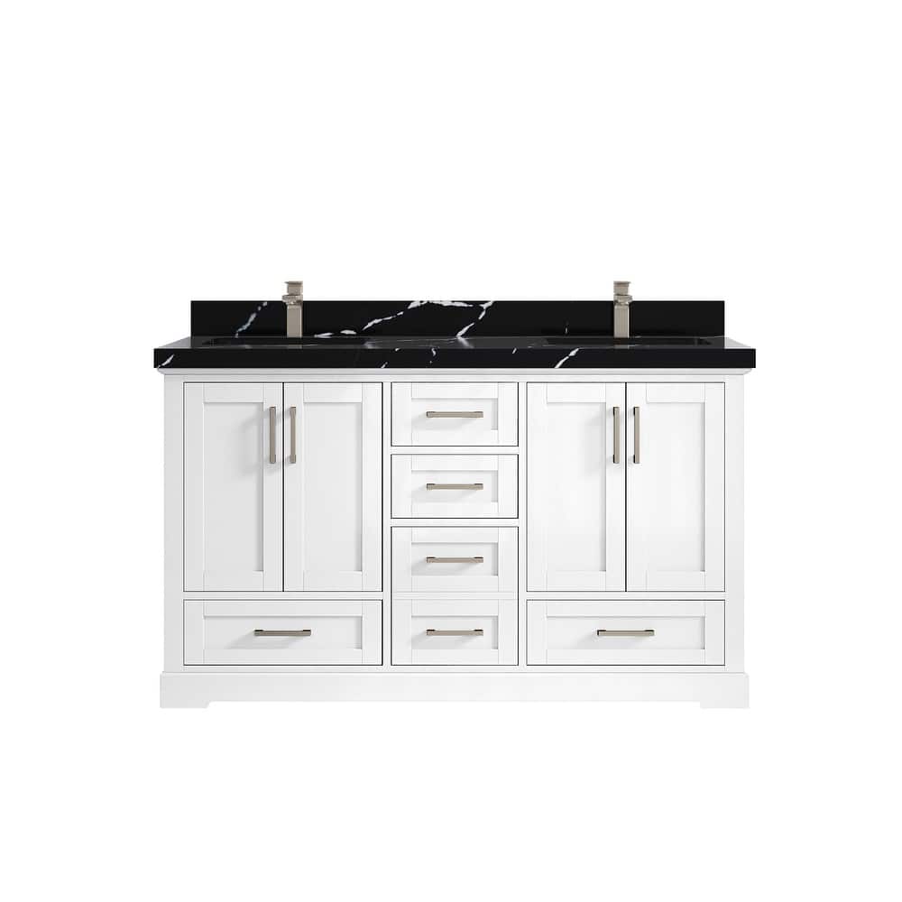 Willow Collection 60 in W x 22 in D x 36 in H Boston Double Bowl Sink Bathroom Vanity with Countertop