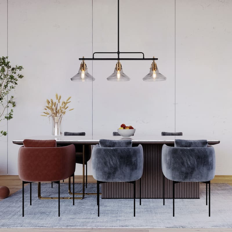 33'' Modern Large Linear Chandelier with Smoked Sedded Glass Shades Dimmable Island Lights - Black - L 33.5" x W 8.7" x H 15"
