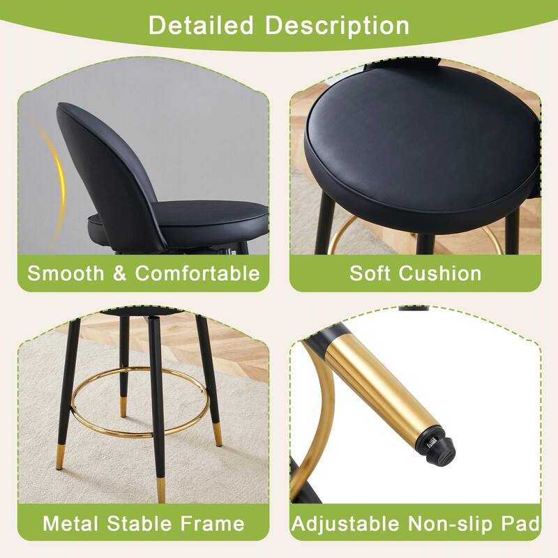360 ° rotatable bar chair, Modern PU Upholstered Bar Chair with Metal Legs for Dining Room, Kitchen, Terrace, Set Of 2