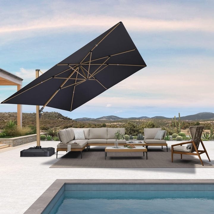 PURPLE LEAF Wood Grain Premium Patio Cantilever Umbrella