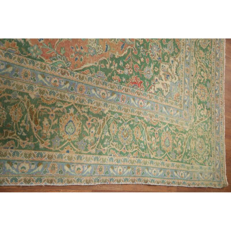 Hand Knotted Oriental 100% Wool Carpet Traditional Floral Oranges & Rust Mashad Area Rug - 13' 6'' X 9' 6''