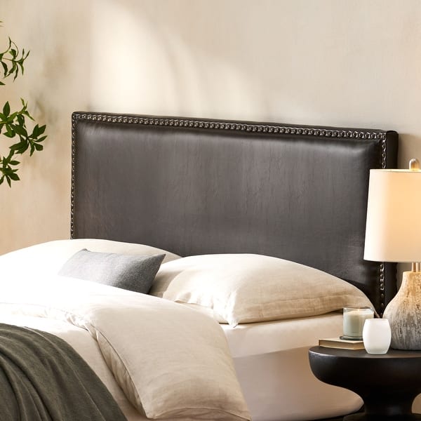 slide 2 of 10, Hilton Adjustable Full/Queen Bonded Leather Headboard by Christopher Knight Home Brown