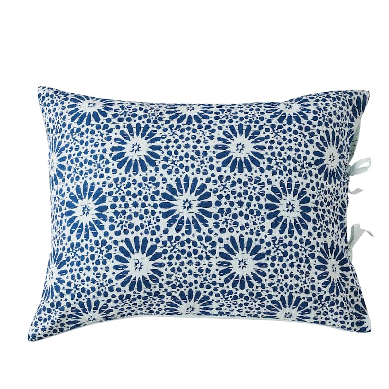 Melange Hand Stitched Kantha Block Print Coverlets and Shams - Flower Standard Sham Set - Queen - 2 Piece