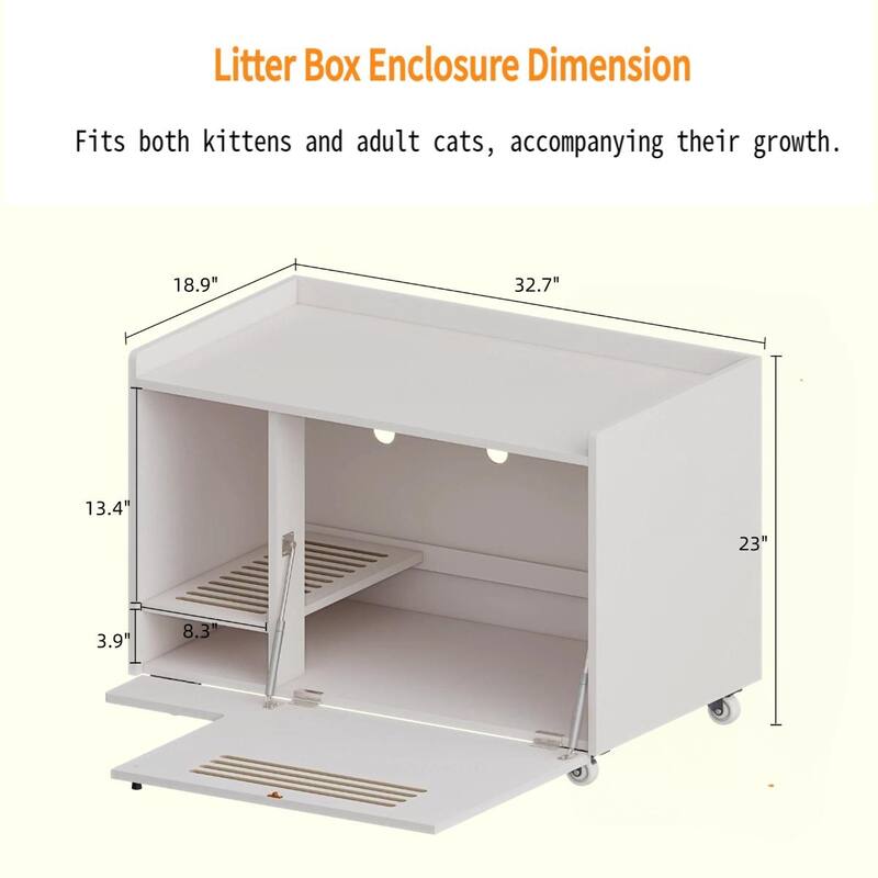 Cat Litter Box Enclosure,Hidden Litter Box Furniture with top side fence,Wooden Pet House Side End Table,Storage Cabinet Bench