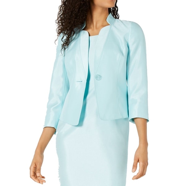 Kasper Womens Jackets Aquas Blue Size 16 Stand-Collar One-Button. Opens flyout.