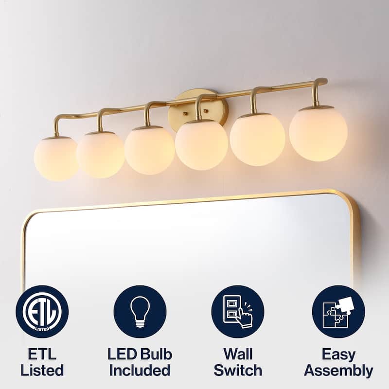 Globe Metal/Frosted Glass Modern LED Vanity, by JONATHAN Y