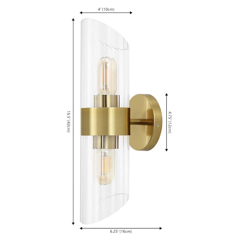 SAFAVIEH Lighting Eytan 2-light 6-inch Glass Wall Sconce with Bulbs (Set of 2) - 6.3 in. W x 4.8 in. D x 16.5 in. H