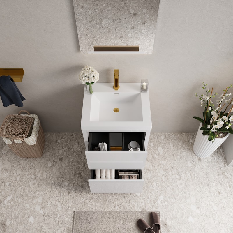 24'' Freestanding Bathroom Vanity with White Stone Resin Top - 23.62'' x 19.69'' x 35.43''