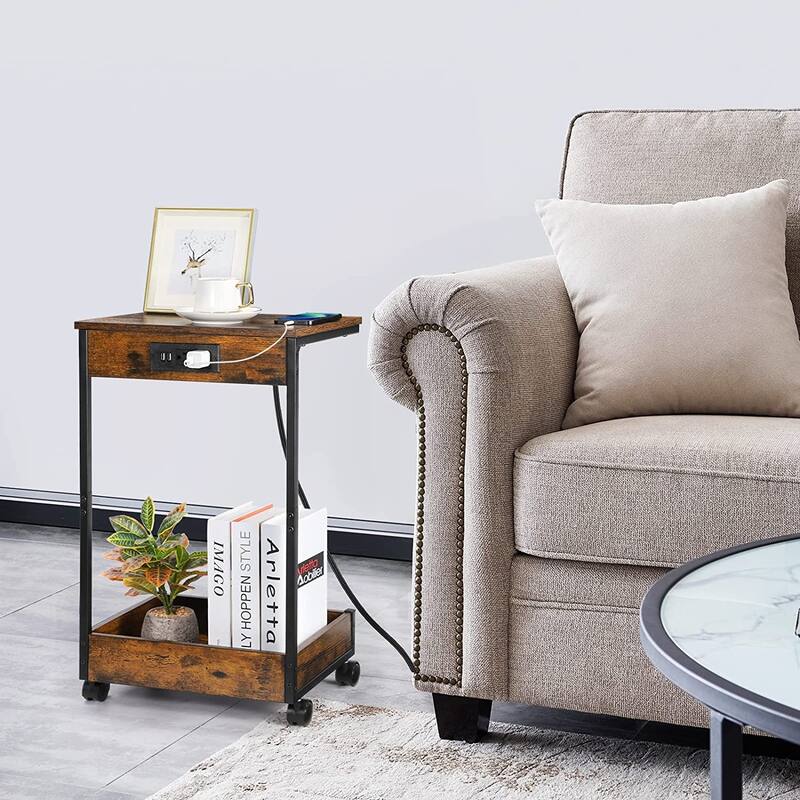 Sofa Side Table with USB Ports & Power Outlets