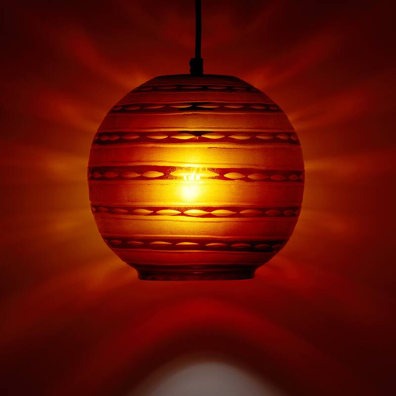 Hayley River of Goods Black Metal and Red Blown Glass 9.5-Inch Pendant Light with Adjustable Hanging Cord - 9.5" x 9.5" x 64"