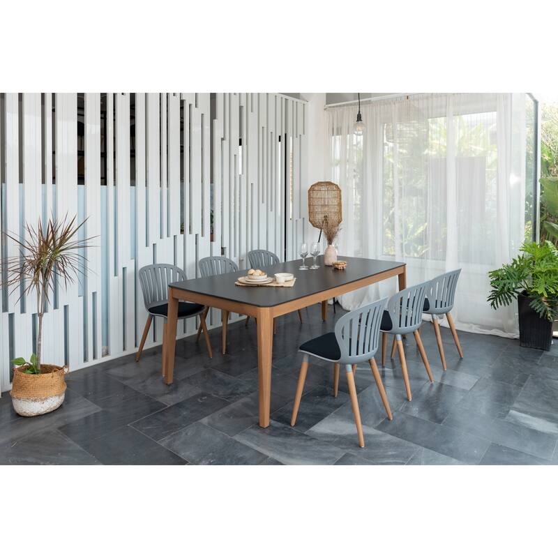 Midtown Concept FSC Certified Wood 7pc Indoor Carolen Dining Set - Black Big Table - Grey Wood Sidechairs