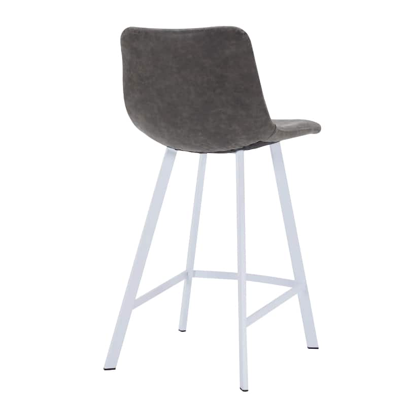 Elland Leather Bar Stool - Modern Counter Height Stool with White Stainless Steel Legs for Kitchen Island or Home Bar Set of 2