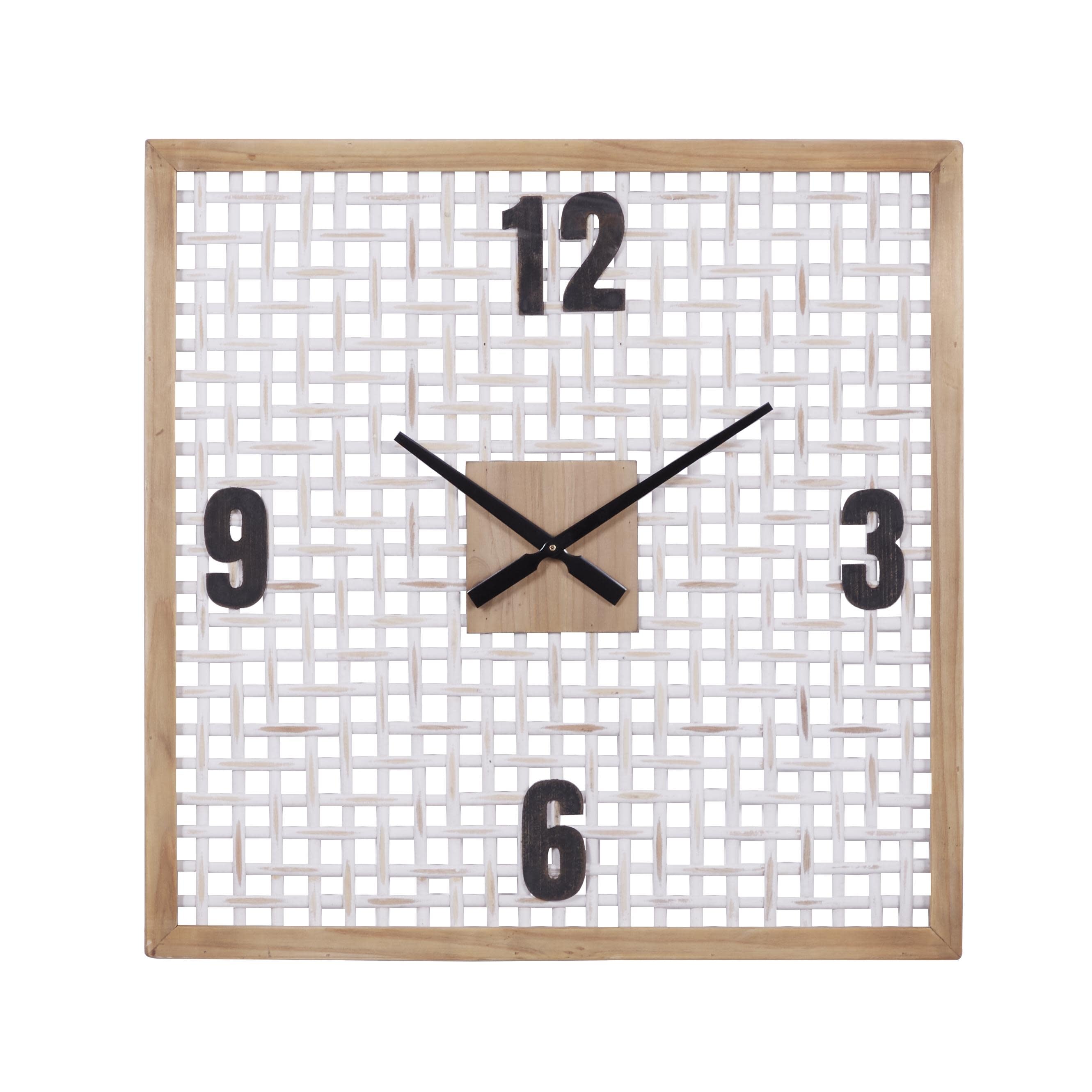 Wood Wall Clock with Grid Mesh - White - Roche River Decor