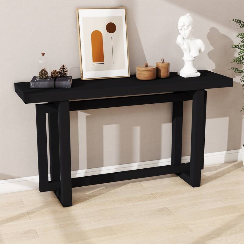 Modern Entryway Console Table with Industrial-inspired Concrete Wood Top, Hallway Foyer Sofa Long Table Entryway Table