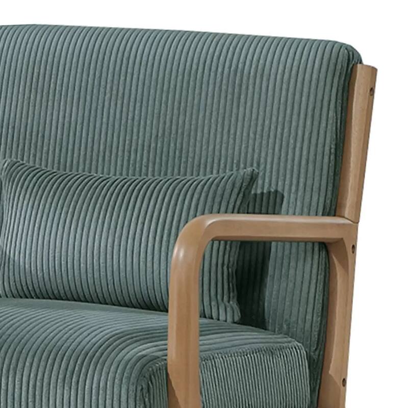 Jerime Accent Chair, Sage Green Corduroy Fabric, 1 Pillow, Brown Wood