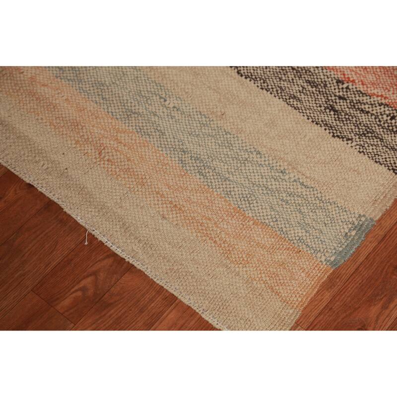 Hand Woven Oriental 100% Jute Carpet Modern Stripe Beige & Ivories Kilim Area Rug - 10' 0'' X 8' 9''