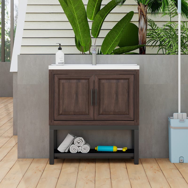 32" Bathroom Vanity with White Ceramic Sink & Hot and Cold Faucet