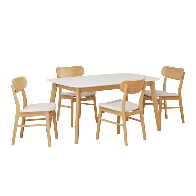 5-Piece Dining Set – Solid Wood Table with 4 Upholstered Wooden Chairs‌