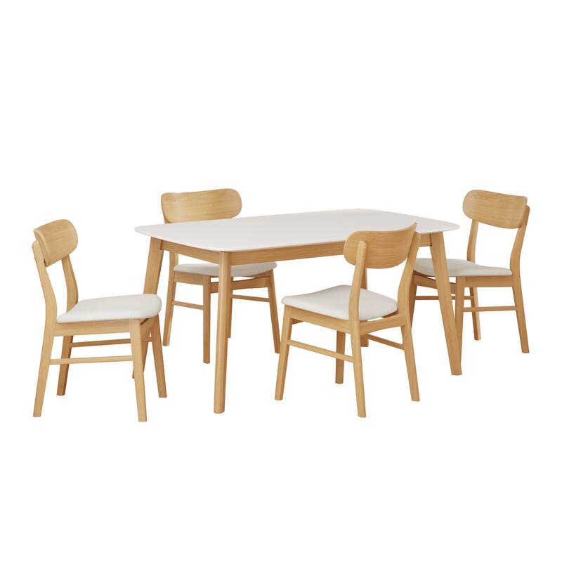 Roomfitters 5-Piece Dining Table Set with Solid Wood Frame Table and Four Upholstered Solid Wood Chairs for Dining Room