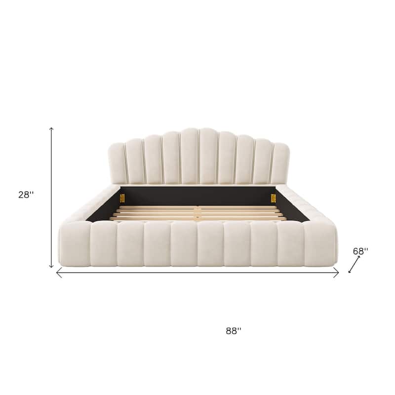 HomeRoots Cream Tufted Velvet Upholstered Queen Bed Frame