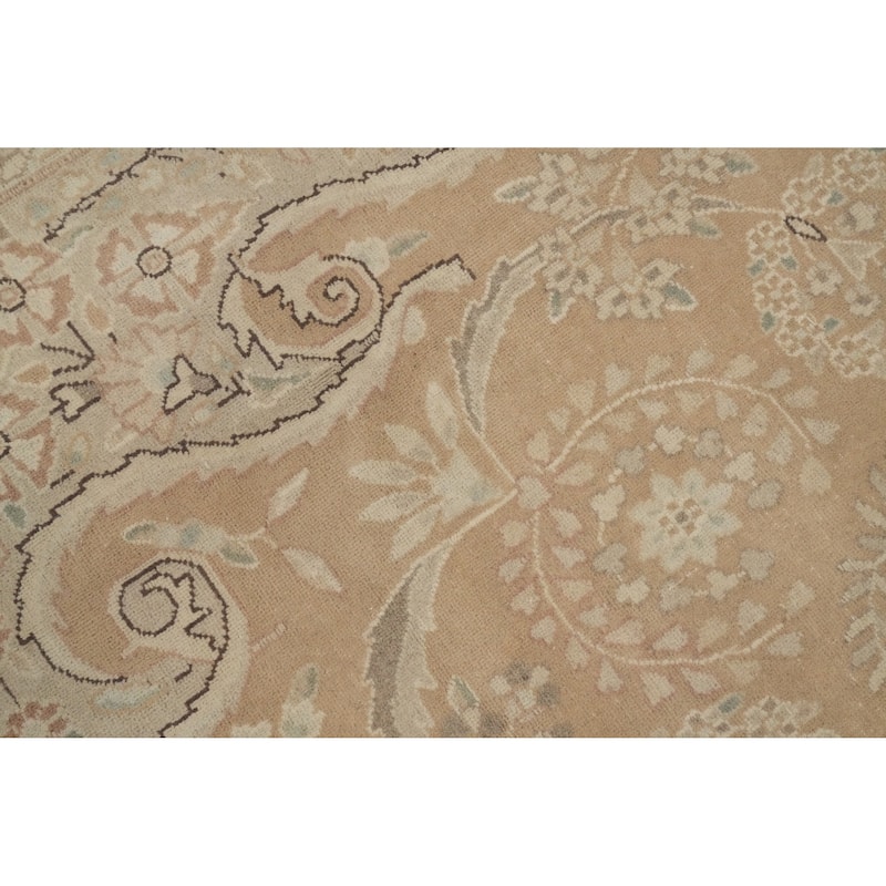 Hand Knotted Oriental 100% Wool Carpet Traditional Floral Beige & Ivories Kerman Area Rug - 12' 10'' X 9' 7''