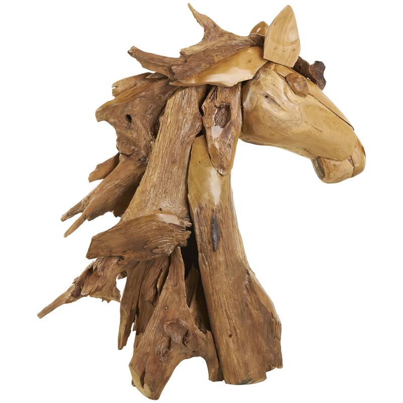 Brown Teak Wood Handmade Horse Decorative Sculpture