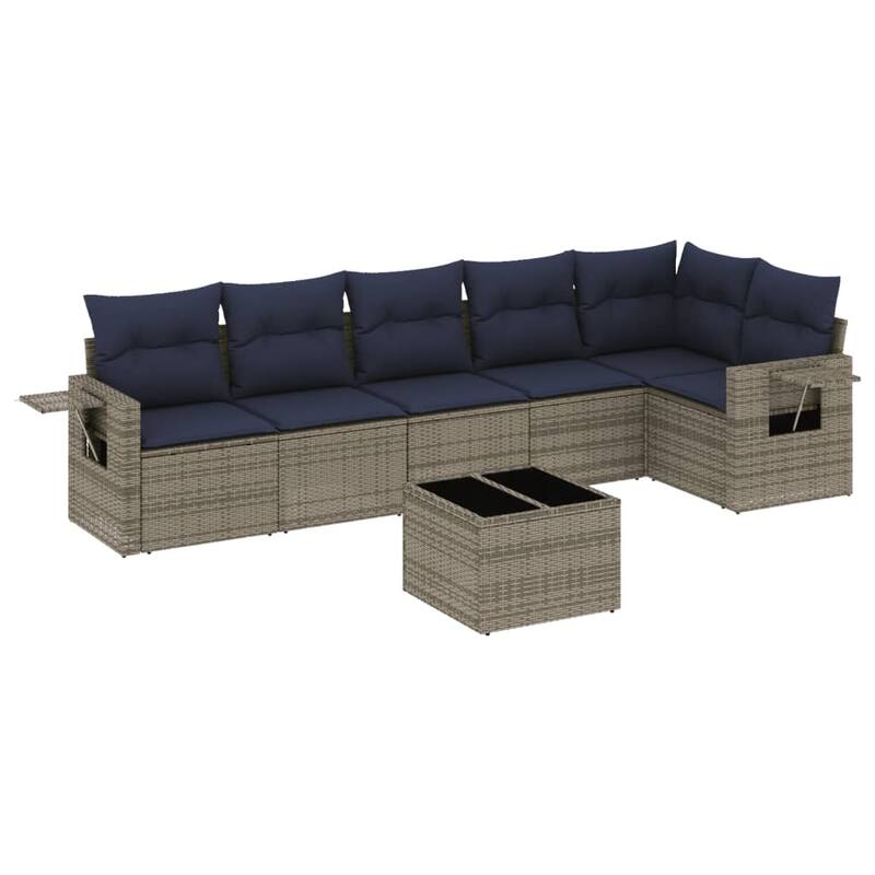 vidaXL Patio Sofa Set with Cushions Outdoor Conversation Furniture Poly Rattan - 24.4 x 24.4 x 27.2