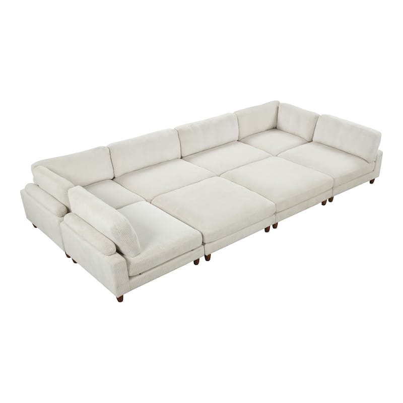 Furniture of America Sienta Modern 8-Piece Corduroy Modular Sectional with 2 Ottomans